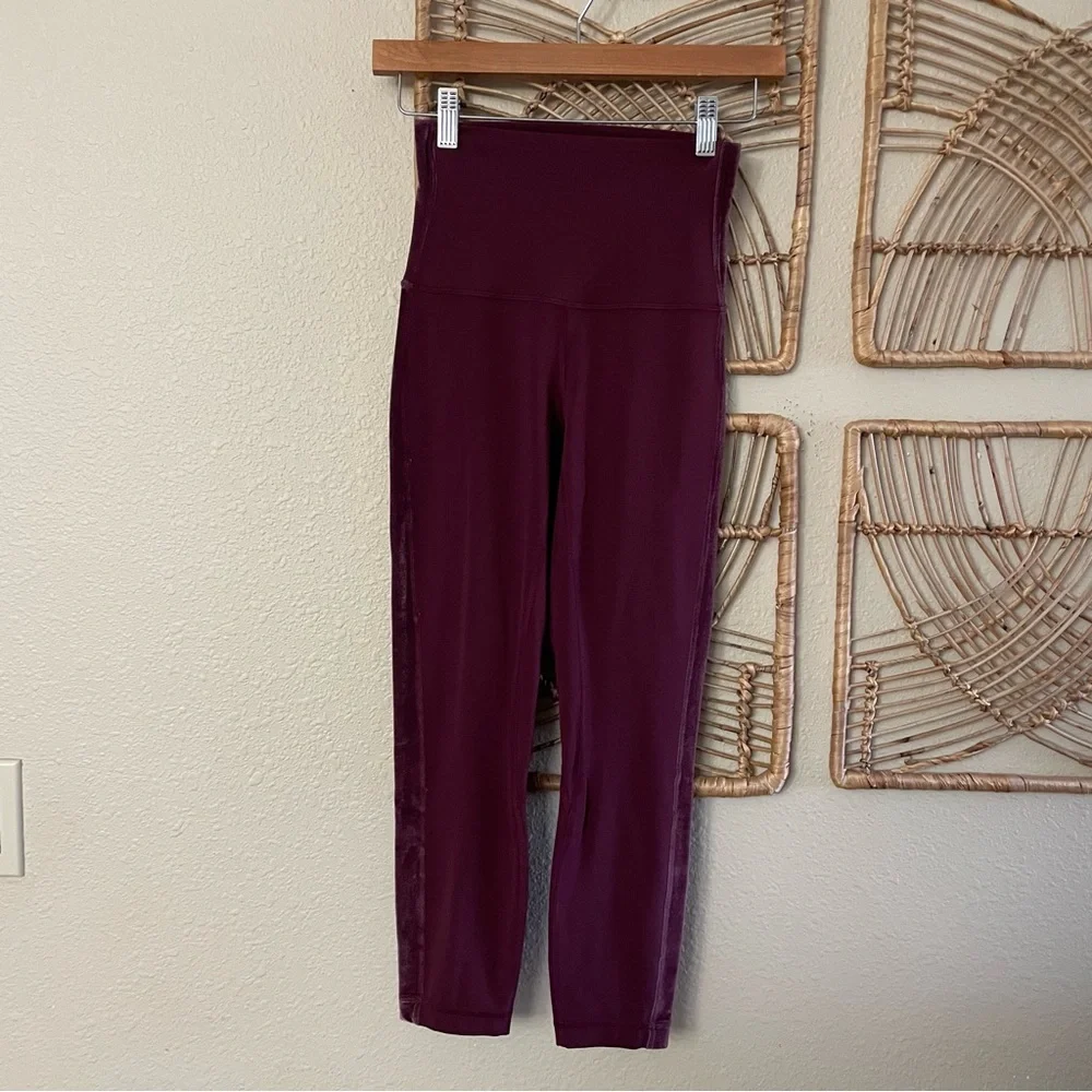 Lululemon Align Super Hi-Rise Crop 23” Velvet Stripe Garnet Leggings Sz 4 B30‎